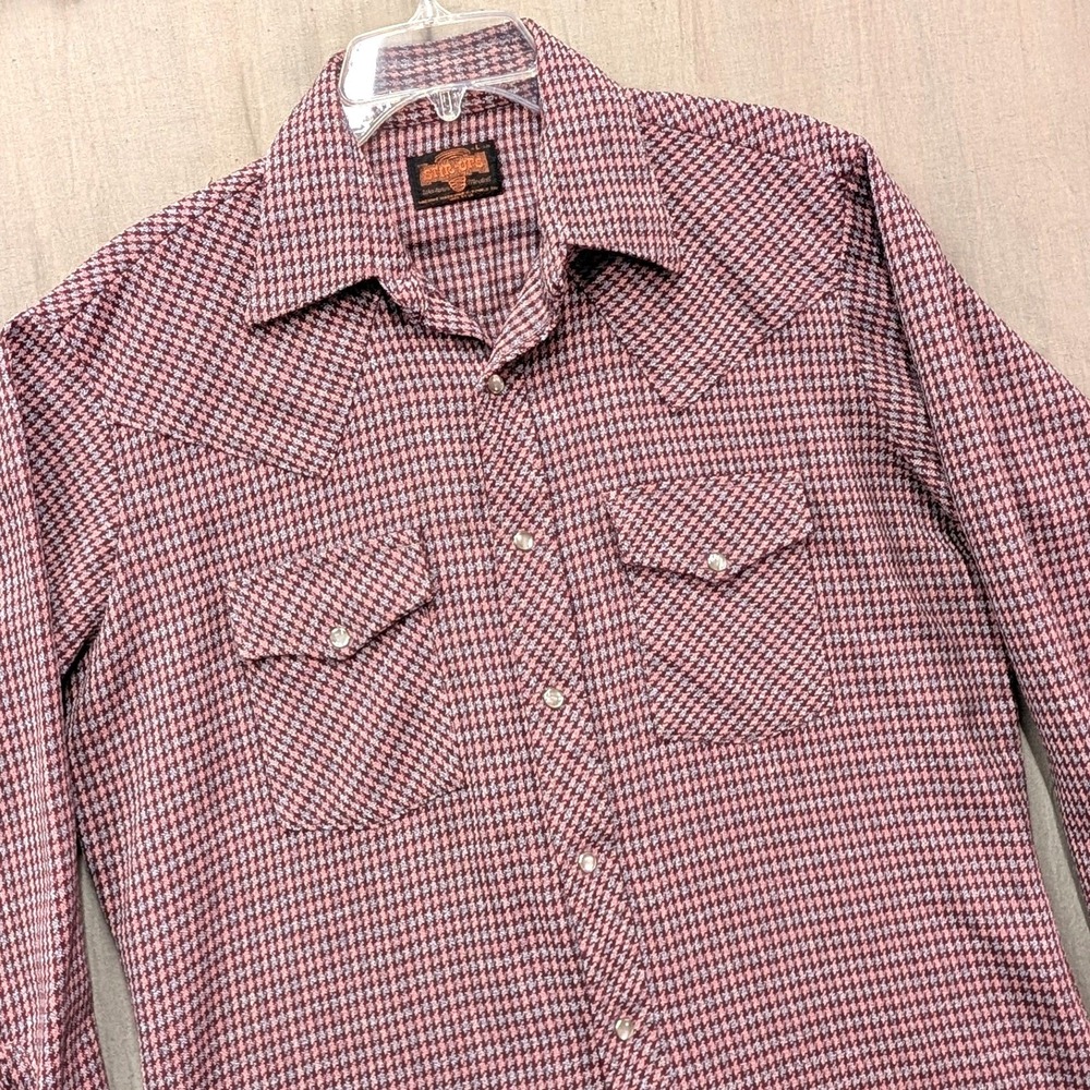 Vintage Stir-Ups Western Model Red Blue Houndstooth Pearl Snap Shirt Mens Large